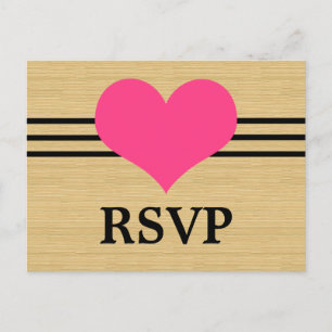 Invitación Postal RSVP de Woodgrain Mod Heart, rosa