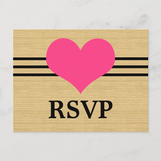 Invitación Postal RSVP de Woodgrain Mod Heart, rosa (Anverso)