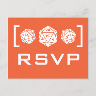 Invitación Postal RSVP del jugador de dados naranja D20