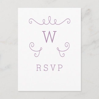 Invitación Postal RSVP en monograma malva de brillo