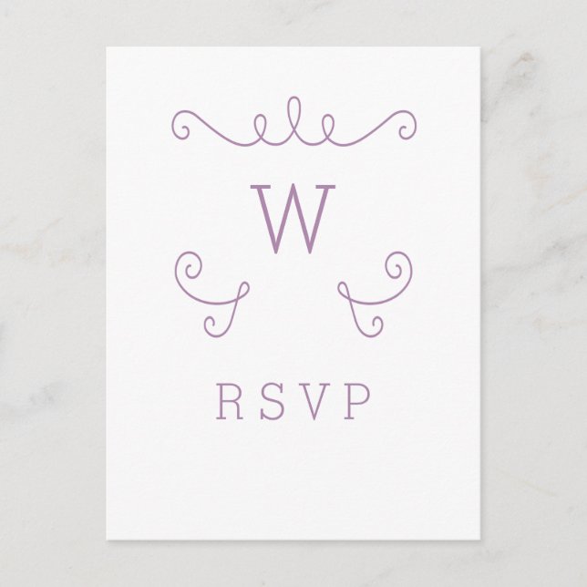 Invitación Postal RSVP en monograma malva de brillo (Anverso)