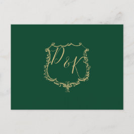 Invitación Postal rsvp Escudo de oro monogramado de la boda v