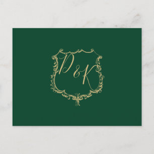 Invitación Postal rsvp Escudo de oro monogramado de la boda v