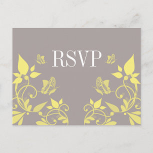Invitación Postal RSVP floral de mariposa amarilla
