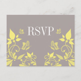 Invitación Postal RSVP floral de mariposa amarilla