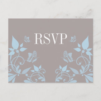 Invitación Postal RSVP floral de mariposa azul