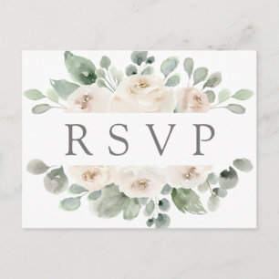 Invitación Postal RSVP floral de rosa blanca con elección de 