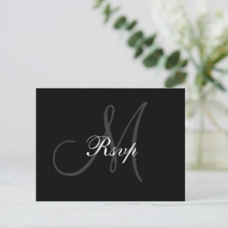 Invitación Postal RSVP monograma de Boda gris negro