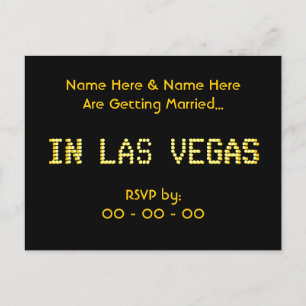 Invitación Postal RSVP. Negro y amarillo. Boda de Las Vegas.