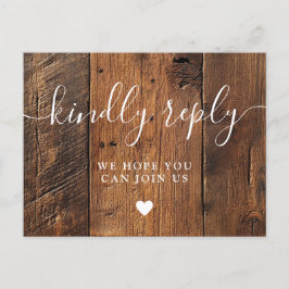 Invitación Postal RSVP RSVP de la Canción Rusn Wood Barn Boho