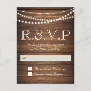 Invitación Postal RSVP Rústica de la cadena de luces