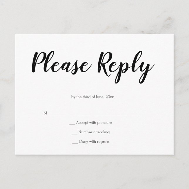 Invitación Postal rsvp simple de escritura (Anverso)