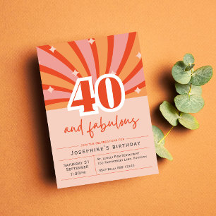 Invitación postales "40 y fabuloso", durazno retro