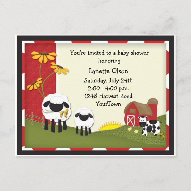 Invitación postales Baby Shower de Country Farm (Anverso)