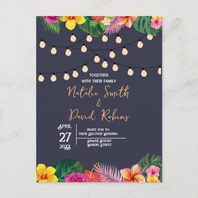 Invitación postales Boda tropical (Anverso)