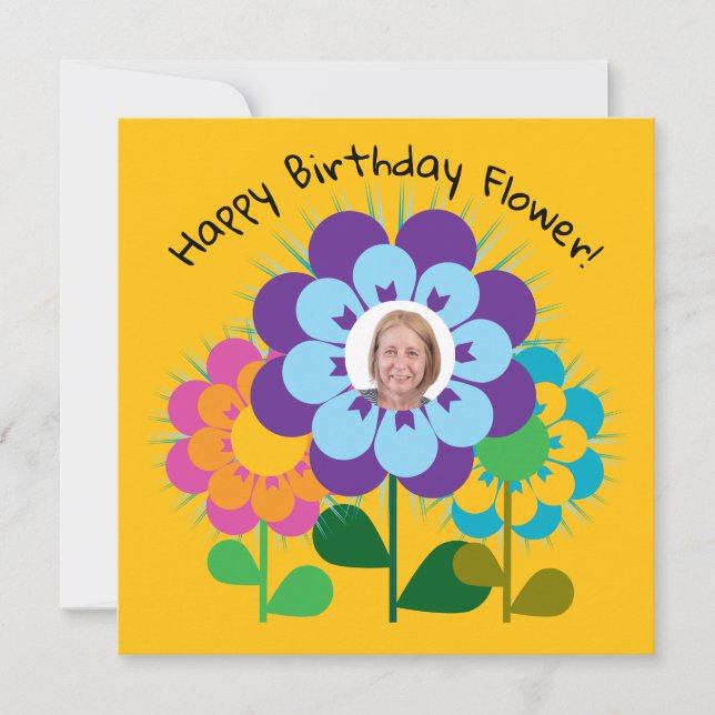 Invitación Postcard de Happy Birday Flower Retro (Anverso)