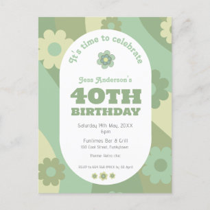 Invitación Postcard retro sage verde 40 cumpleaños