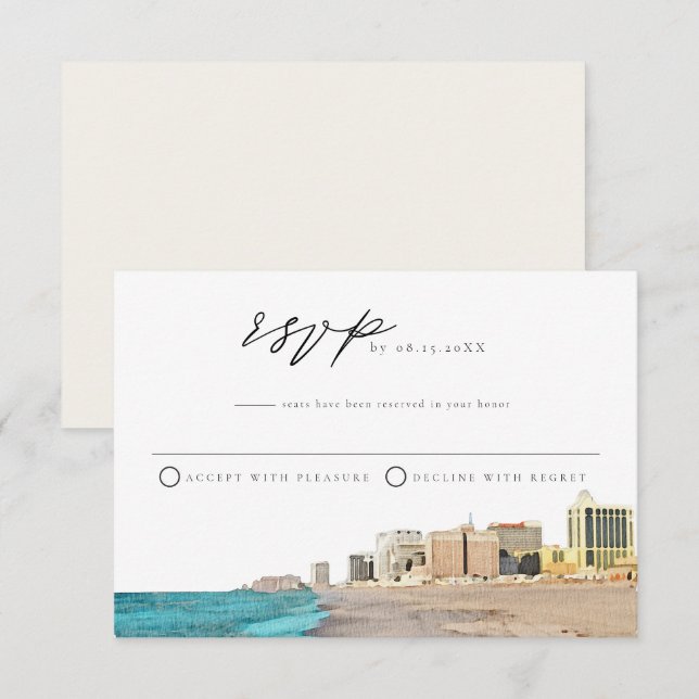 Invitación Postcard RSVP de acuarela de ATLANTIC CITY (Anverso / Reverso)