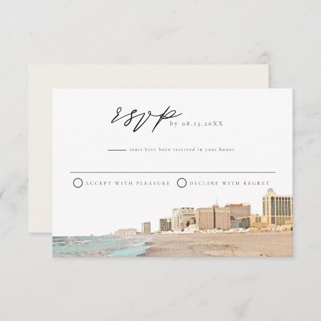 Invitación Postcard RSVP de acuarela de ATLANTIC CITY (Anverso / Reverso)