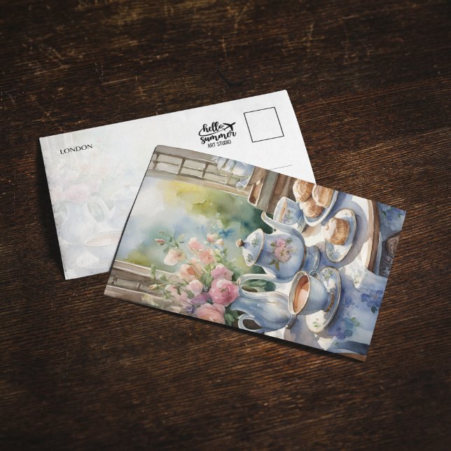 Invitación Postcarta de acuarela del tiempo del té de Londres (Subido por el creador)