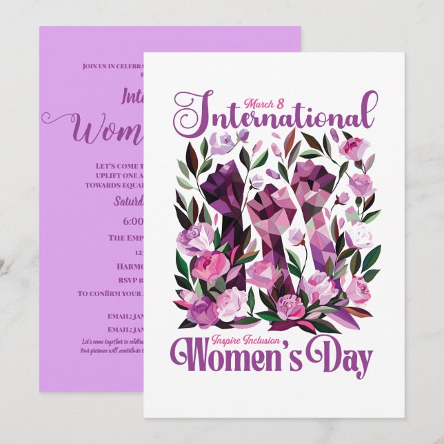 Invitación Postcarta de los puños florales del Día Internacio (Anverso / Reverso)