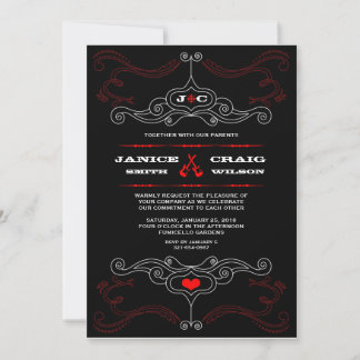 Invitación Poster Boda Rock n Roll (Negro / Rojo)