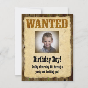 Invitación Poster buscado personalizado, Bandido de cumpleaño
