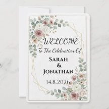 Póster de bienvenida de boda floral geométrico Ros