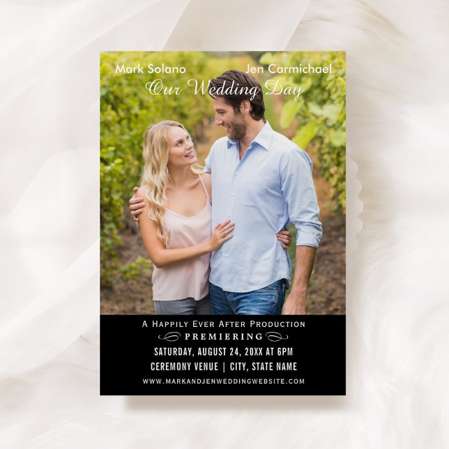 Invitación Poster de cine Boda único foto en blanco y negro (Subido por el creador)