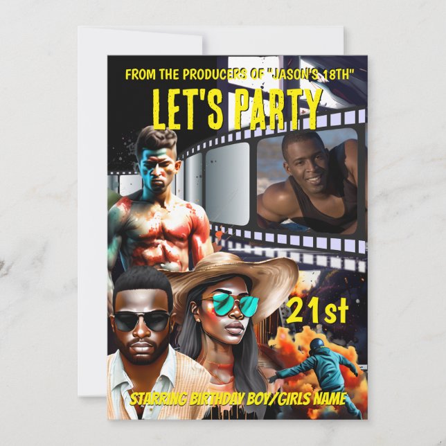 Invitación Poster de cine DIY foto adultos fiesta de cumpleañ (Anverso)
