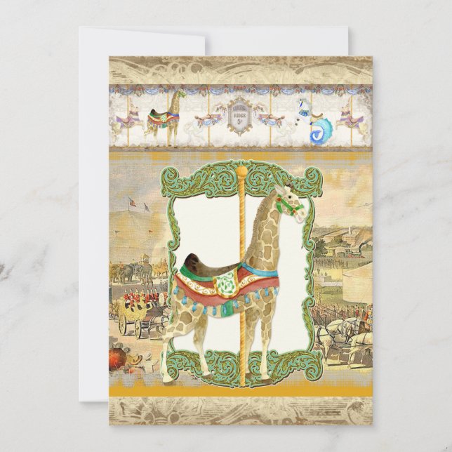 Invitación Poster de circo vintage, Giraffe Baby Shower (Anverso)