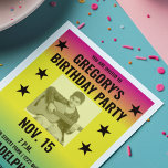 Invitación Poster de Concierto de Ombre Vintage con Personali<br><div class="desc">Tira un fiesta mecedor para niños o adultos con esta invitación personalizado que tiene el aspecto de un poster de concierto vintage. Esta invitación está lista para ser personalizada con su foto y todo su texto personalizado. Las letras negras audaces se colocan sobre un fondo de color magenta, amarillo y...</div>