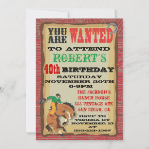 Invitación Póster de cumpleaños de vaquero con toro mecánico