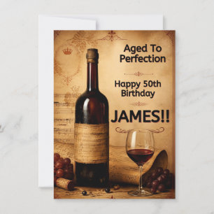 Invitación Póster de cumpleaños de vino vintage envejecido a 