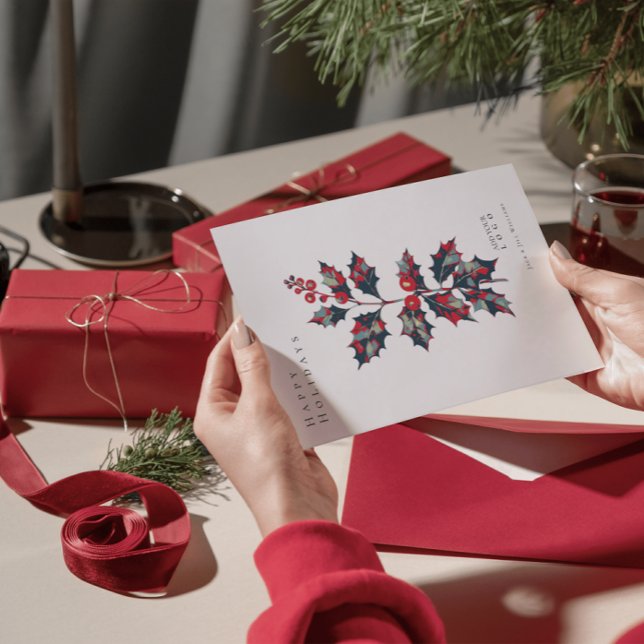 Invitación Poster de esperanza moderna Holly Berry Navidades  (Seasons greetings)