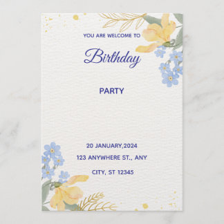 Invitación Póster de fiesta de cumpleaños de color de agua az