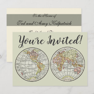 Invitación Póster de Globo de Mapa Mundial de 1916 Vintage He