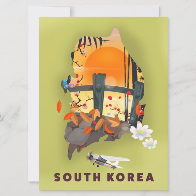 Invitación Póster de mapa ilustrado de Corea del Sur (Anverso)