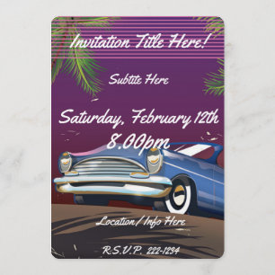 Invitación Poster de neón de coche retro de los años 80