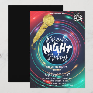 Invitación Póster de Noche de Karaoke Neon para Evento de Fie