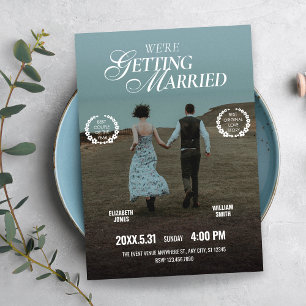 Invitación póster de película estética romántica foto boda 