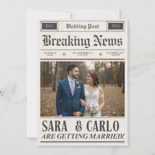Invitación Póster de periódico de boda personalizado   Recién
