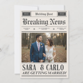 Invitación Póster de periódico de boda personalizado | Recién