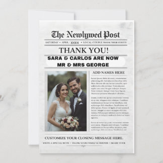 Invitación Póster de periódico de boda personalizado | Recién