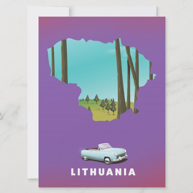 Invitación Póster de viaje con mapa ilustrado de Lituania (Anverso)