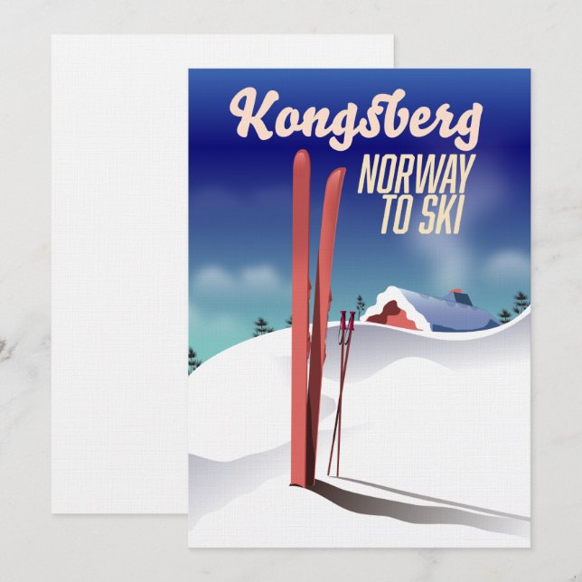 Invitación Póster de viaje de esquí de Kongsberg noruega. (Anverso / Reverso)