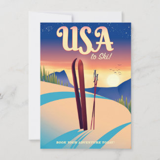 Invitación Póster de viaje de estilo vintage "Para esquiar" E