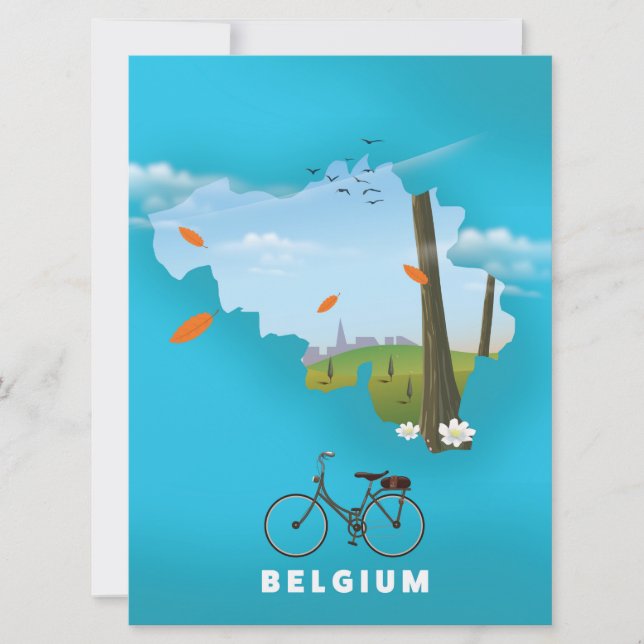 Invitación Póster de viaje de impresión del mapa de Bélgica. (Anverso)