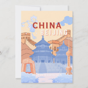 Invitación Póster de viaje de Pekín China   Azul pastel y mel