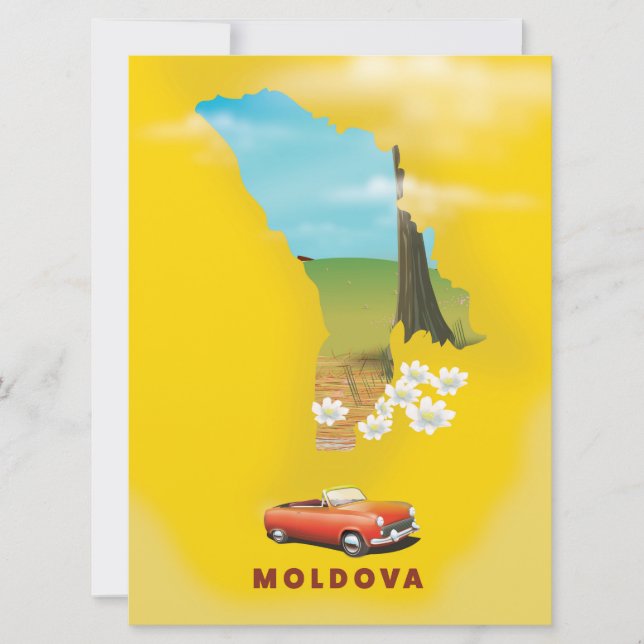 Invitación Póster de viaje ilustrado del mapa de Moldavia (Anverso)